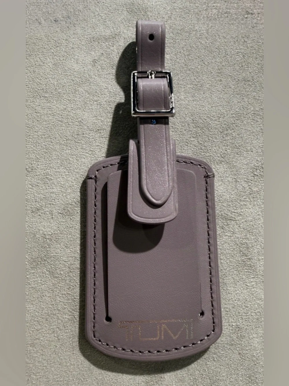 NEW Tumi 3.625” x 2.25” Leather Luggage Name Tag w/ Buckle - MAUVE